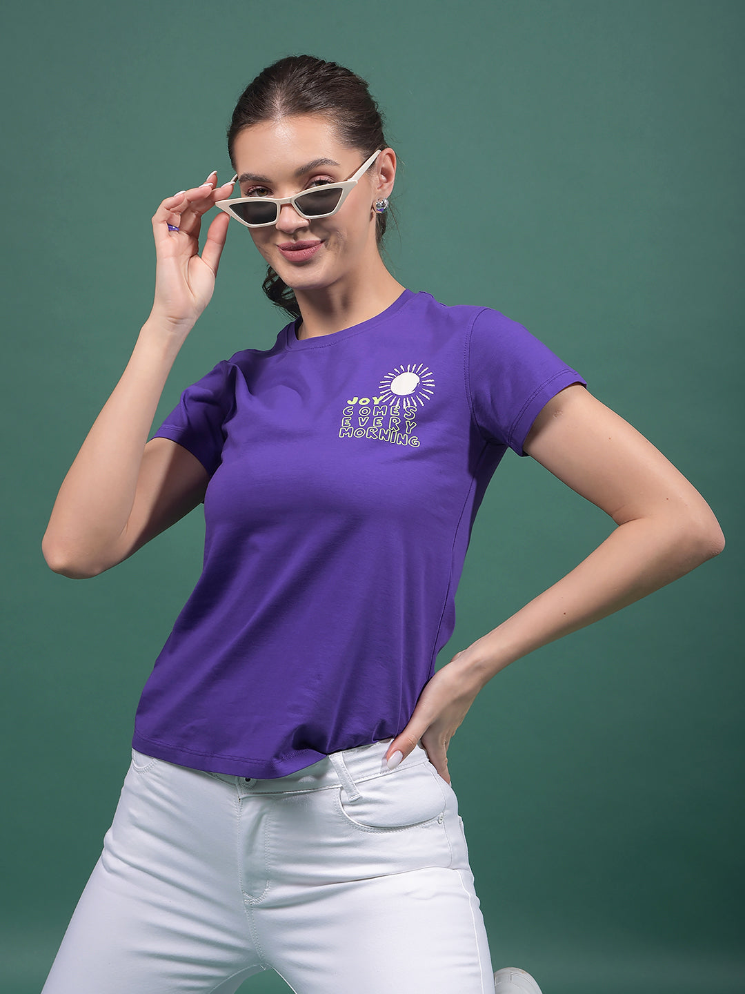 Purple Typographic Print T-Shirt-Women T-Shirts-Crimsoune Club