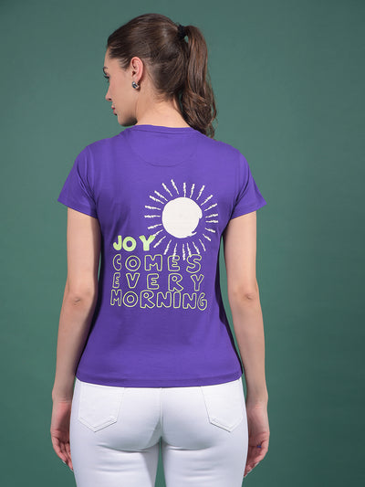 Purple Typographic Print T-Shirt-Women T-Shirts-Crimsoune Club