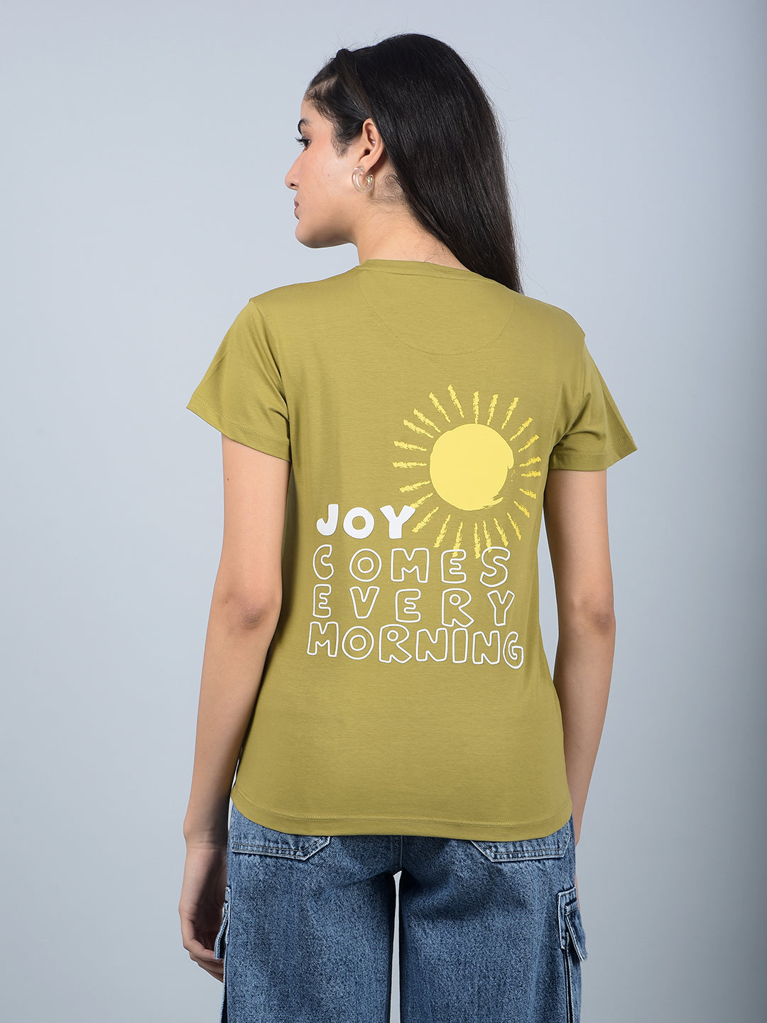 Olive Typographic Print T-Shirt-Women T-Shirts-Crimsoune Club