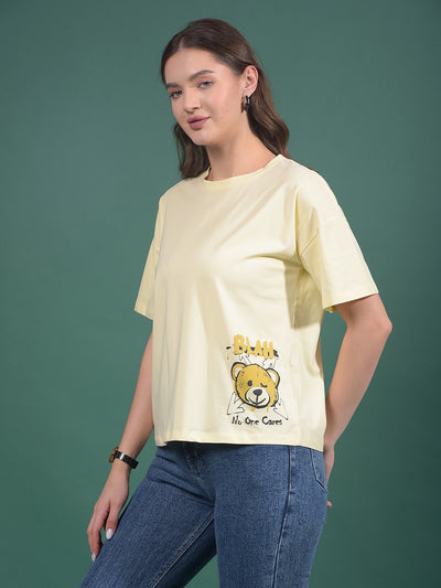 Yellow Graphic Print T-Shirt-Women T-Shirts-Crimsoune Club