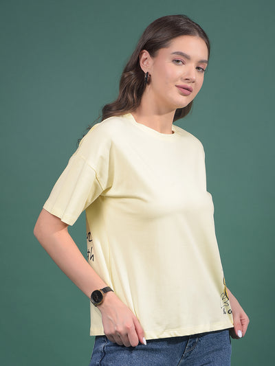 Yellow Graphic Print T-Shirt-Women T-Shirts-Crimsoune Club