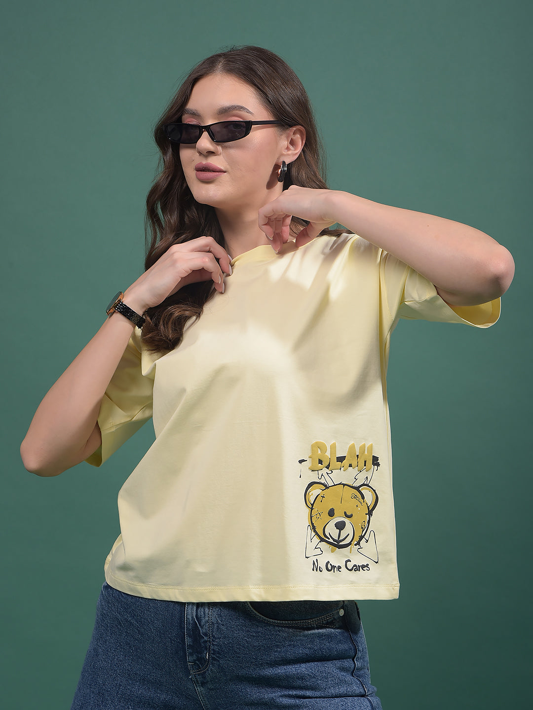 Yellow Graphic Print T-Shirt-Women T-Shirts-Crimsoune Club