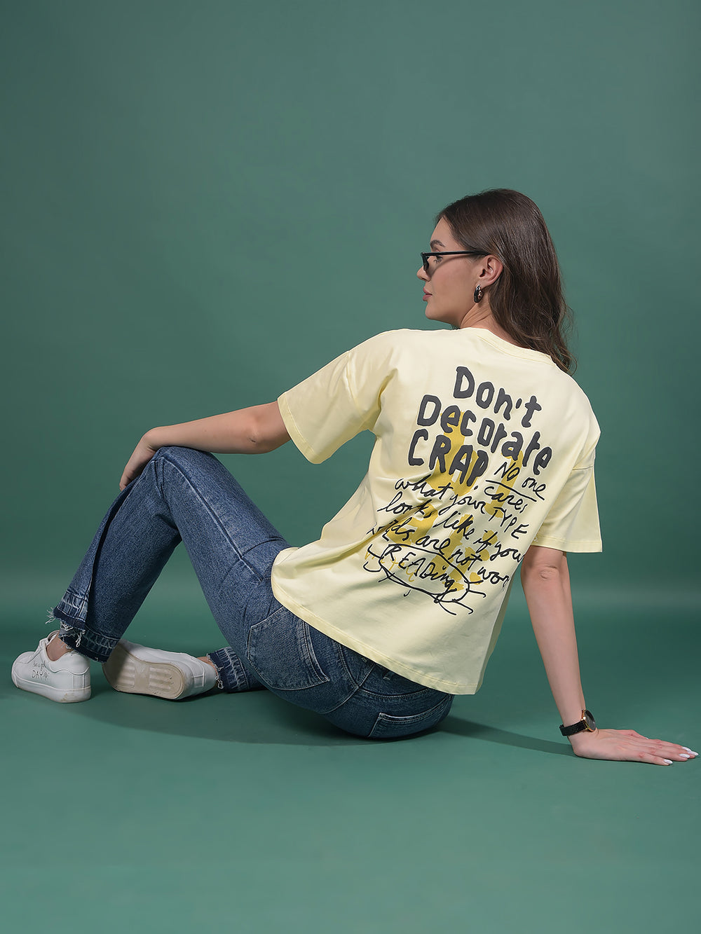 Yellow Graphic Print T-Shirt-Women T-Shirts-Crimsoune Club
