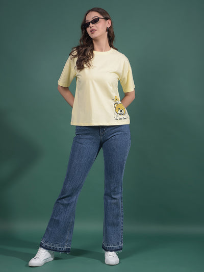 Yellow Graphic Print T-Shirt-Women T-Shirts-Crimsoune Club