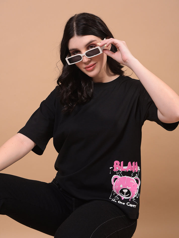 Women's Black Graphic Print T-Shirt-Women T-Shirts-Crimsoune Club