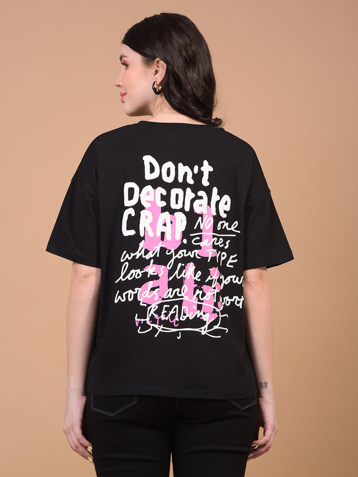 Women's Black Graphic Print T-Shirt-Women T-Shirts-Crimsoune Club