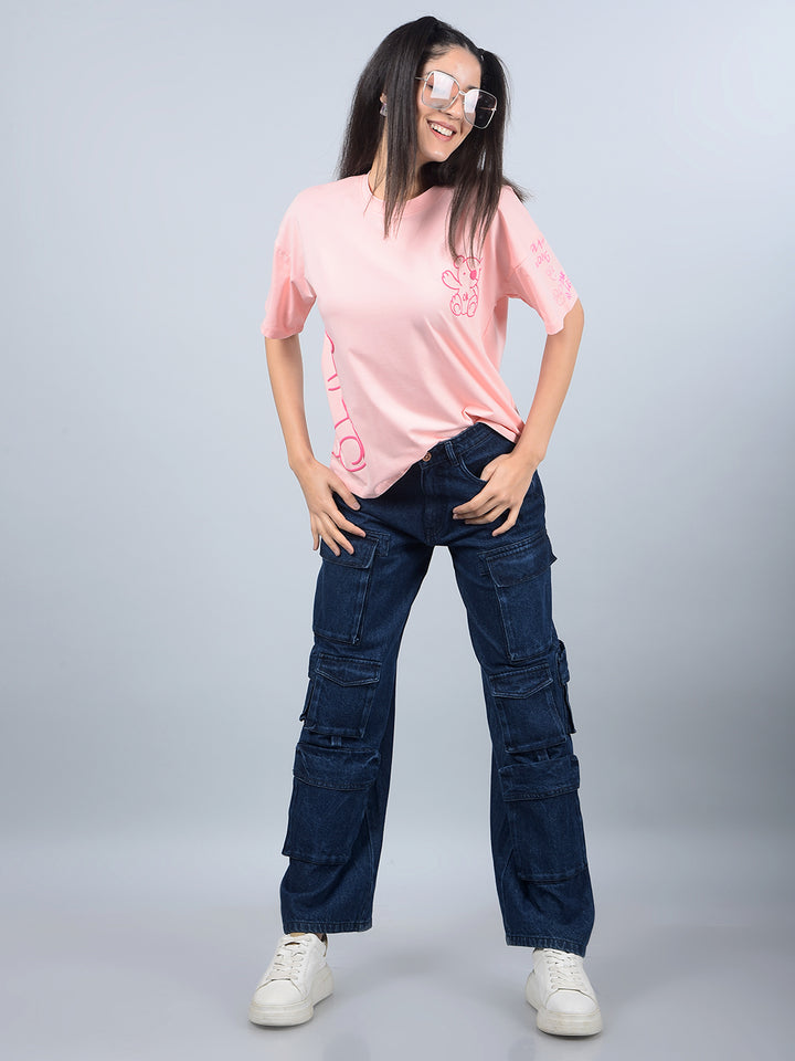 Pink Graphic Print T-Shirt-Women T-Shirts-Crimsoune Club