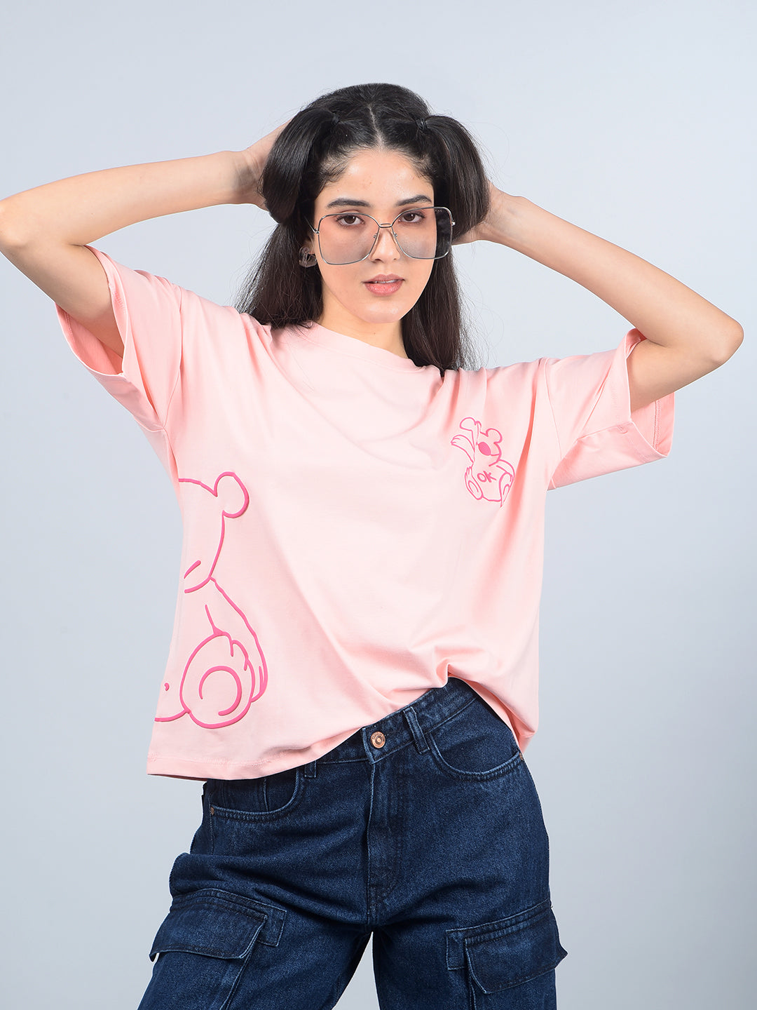 Pink Graphic Print T-Shirt-Women T-Shirts-Crimsoune Club