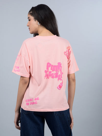 Pink Graphic Print T-Shirt-Women T-Shirts-Crimsoune Club