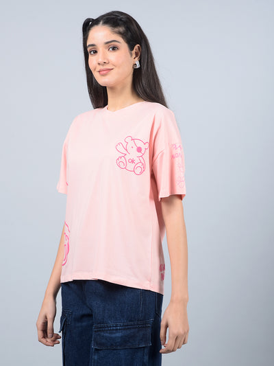 Pink Graphic Print T-Shirt-Women T-Shirts-Crimsoune Club