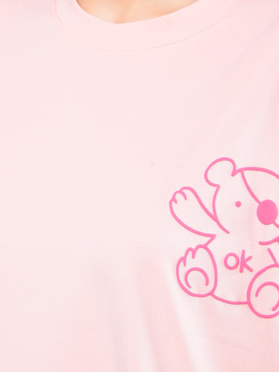 Pink Graphic Print T-Shirt-Women T-Shirts-Crimsoune Club