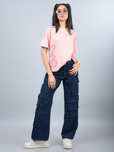 Pink Graphic Print T-Shirt-Women T-Shirts-Crimsoune Club