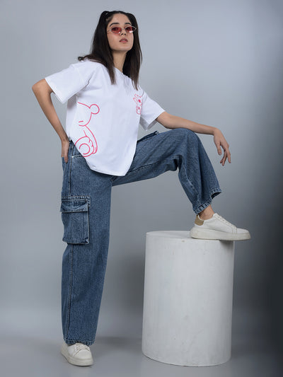 White Graphic Print T-Shirt-Women T-Shirts-Crimsoune Club