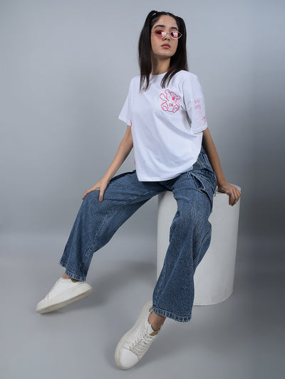 White Graphic Print T-Shirt-Women T-Shirts-Crimsoune Club