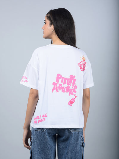 White Graphic Print T-Shirt-Women T-Shirts-Crimsoune Club