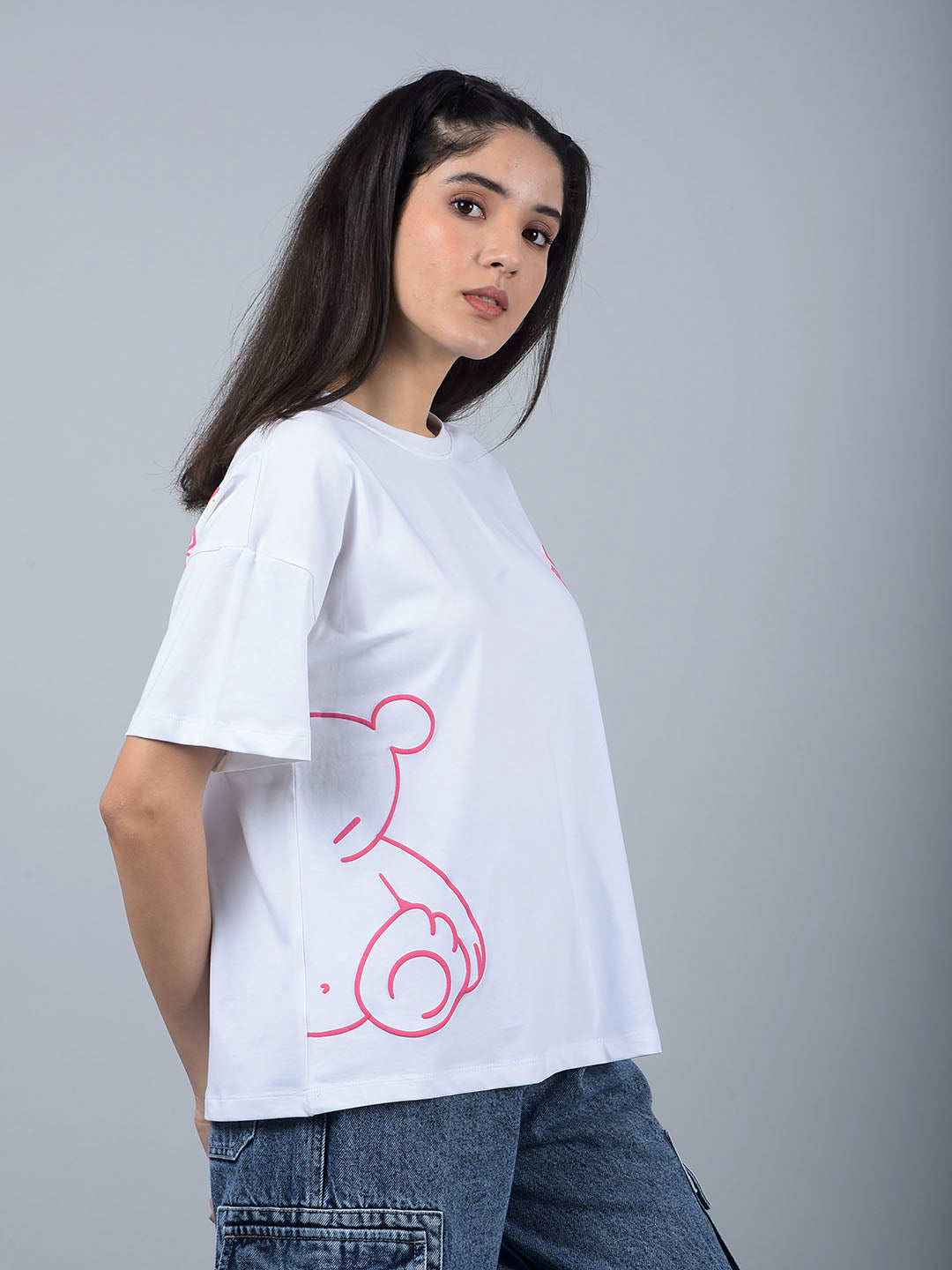 White Graphic Print T-Shirt-Women T-Shirts-Crimsoune Club