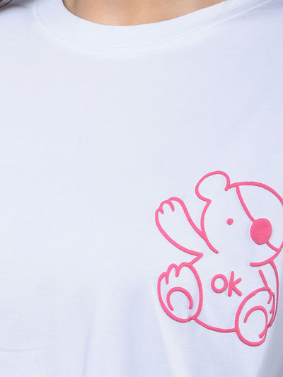 White Graphic Print T-Shirt-Women T-Shirts-Crimsoune Club