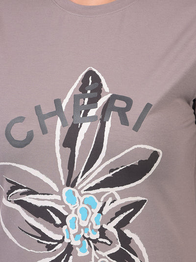 Women's Brown Graphic Print T-Shirt-Women T-Shirts-Crimsoune Club
