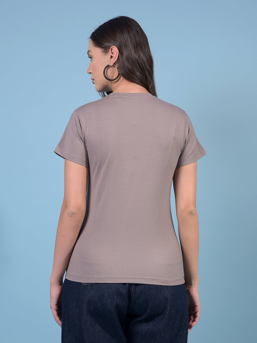 Women's Brown Graphic Print T-Shirt-Women T-Shirts-Crimsoune Club