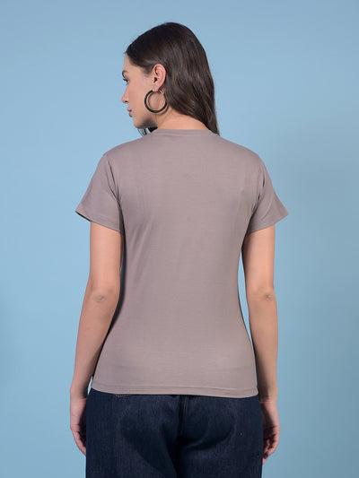 Women's Brown Graphic Print T-Shirt-Women T-Shirts-Crimsoune Club