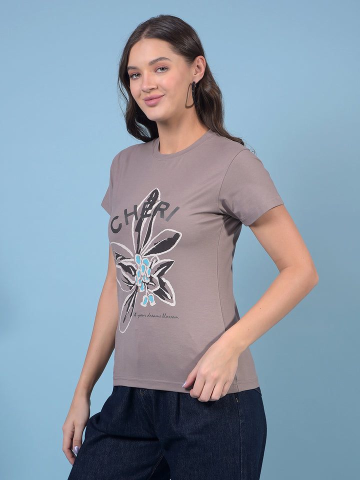 Women's Brown Graphic Print T-Shirt-Women T-Shirts-Crimsoune Club