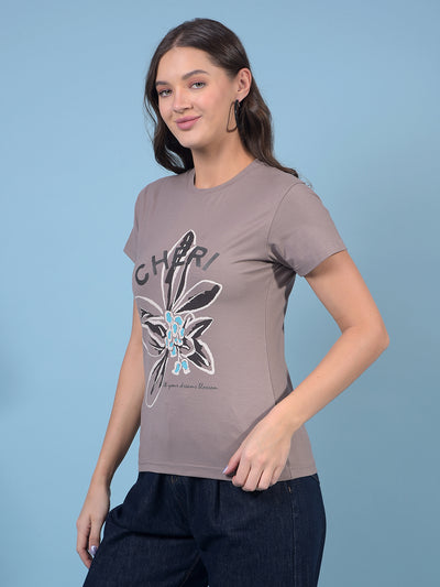 Women's Brown Graphic Print T-Shirt-Women T-Shirts-Crimsoune Club