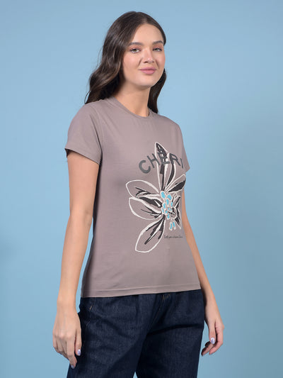 Women's Brown Graphic Print T-Shirt-Women T-Shirts-Crimsoune Club