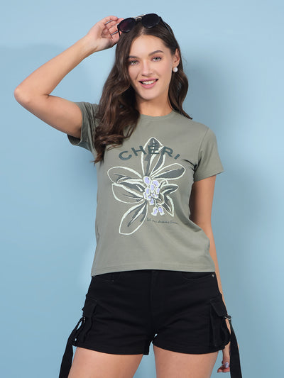 Women's Green Graphic Print T-Shirt-Women T-Shirts-Crimsoune Club
