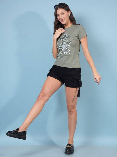 Women's Green Graphic Print T-Shirt-Women T-Shirts-Crimsoune Club