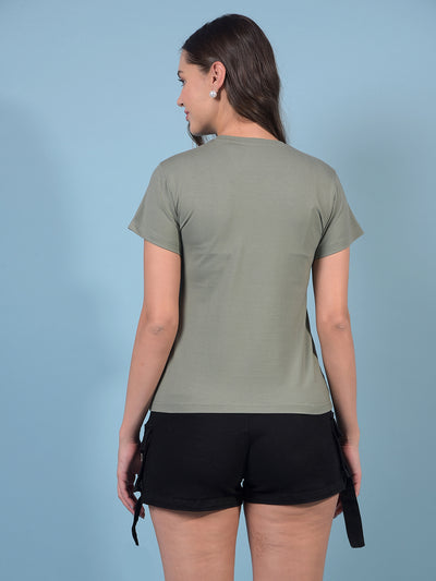 Women's Green Graphic Print T-Shirt-Women T-Shirts-Crimsoune Club