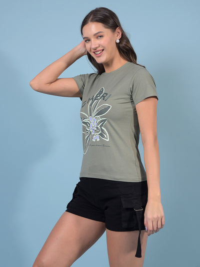 Women's Green Graphic Print T-Shirt-Women T-Shirts-Crimsoune Club