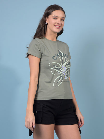Women's Green Graphic Print T-Shirt-Women T-Shirts-Crimsoune Club