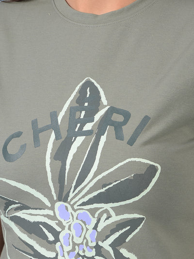 Women's Green Graphic Print T-Shirt-Women T-Shirts-Crimsoune Club