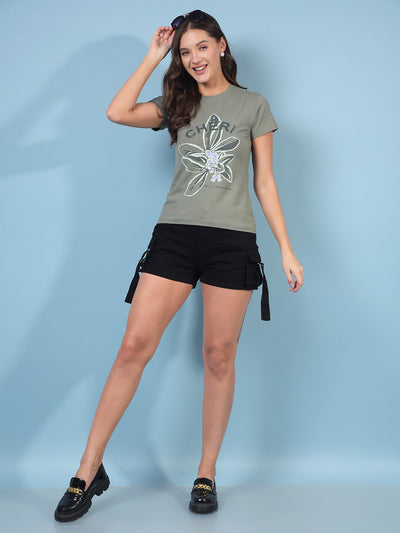 Women's Green Graphic Print T-Shirt-Women T-Shirts-Crimsoune Club