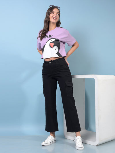 Women's Purple Graphic Print Crop Length T-Shirt-Women T-Shirts-Crimsoune Club