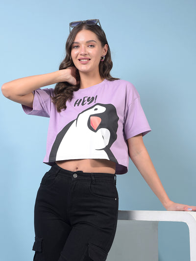 Women's Purple Graphic Print Crop Length T-Shirt-Women T-Shirts-Crimsoune Club