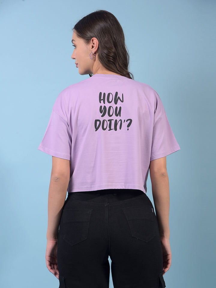 Women's Purple Graphic Print Crop Length T-Shirt-Women T-Shirts-Crimsoune Club