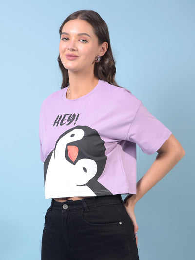 Women's Purple Graphic Print Crop Length T-Shirt-Women T-Shirts-Crimsoune Club