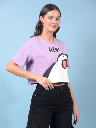 Women's Purple Graphic Print Crop Length T-Shirt-Women T-Shirts-Crimsoune Club