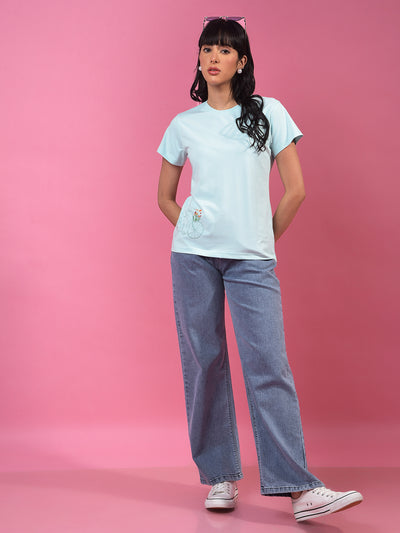 Blue Graphic Print T-Shirt-Women T-Shirts-Crimsoune Club