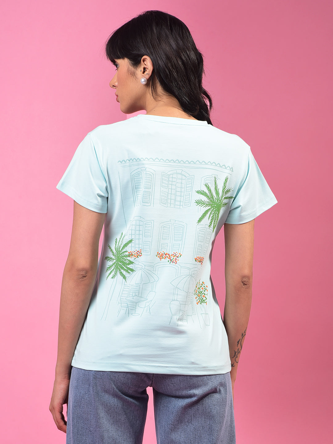 Blue Graphic Print T-Shirt-Women T-Shirts-Crimsoune Club