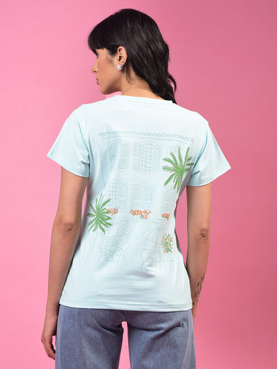 Blue Graphic Print T-Shirt-Women T-Shirts-Crimsoune Club