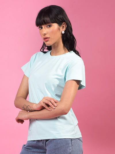 Blue Graphic Print T-Shirt-Women T-Shirts-Crimsoune Club
