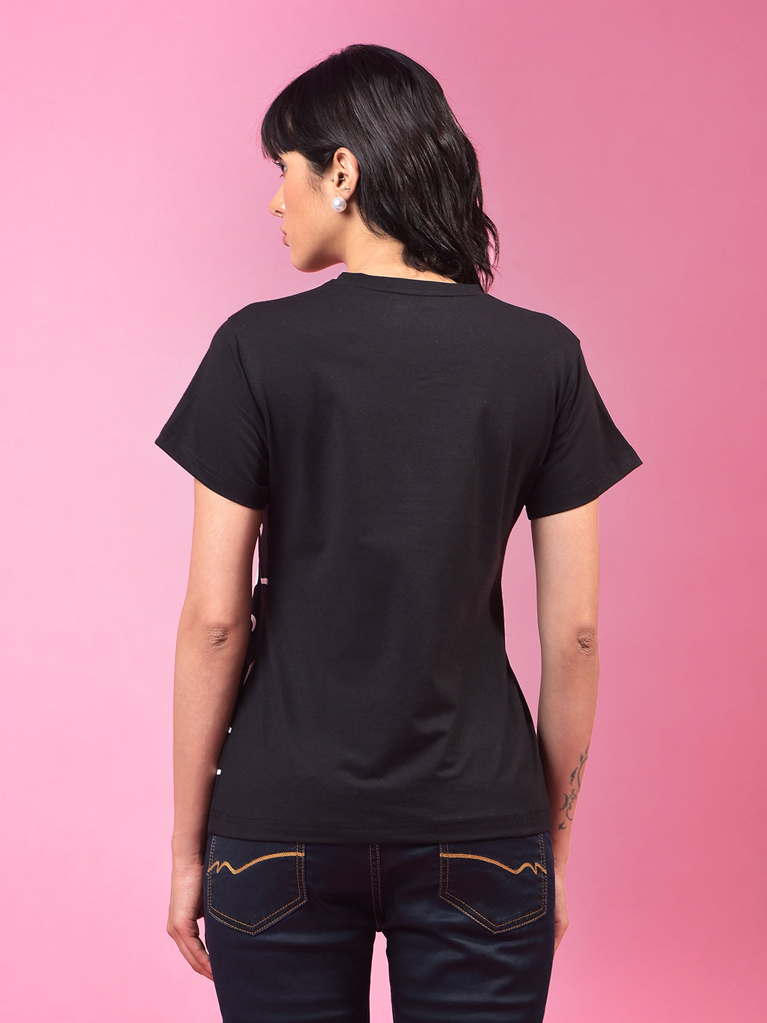 Black Graphic Print T-Shirt-Women T-Shirts-Crimsoune Club