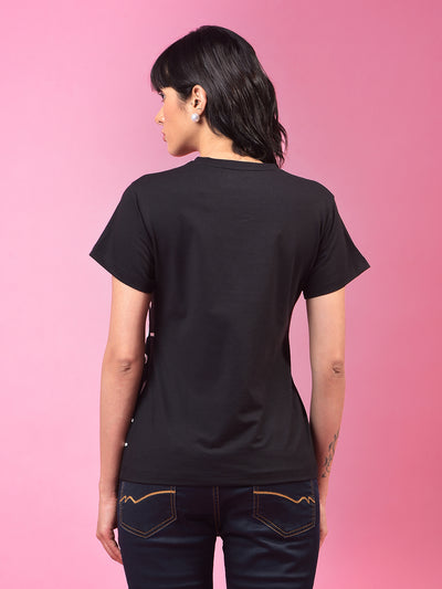 Black Graphic Print T-Shirt-Women T-Shirts-Crimsoune Club
