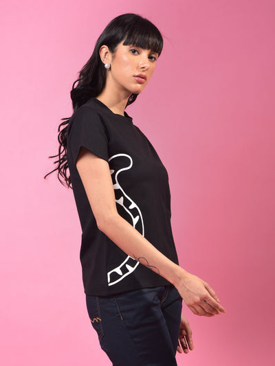 Black Graphic Print T-Shirt-Women T-Shirts-Crimsoune Club
