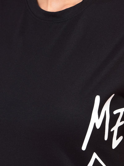 Black Graphic Print T-Shirt-Women T-Shirts-Crimsoune Club