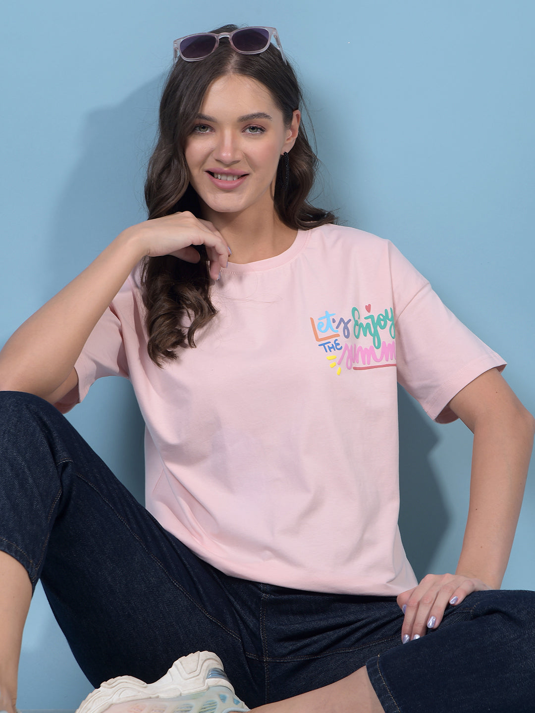 Women's Pink Typographic Print T-Shirt-Women T-Shirts-Crimsoune Club