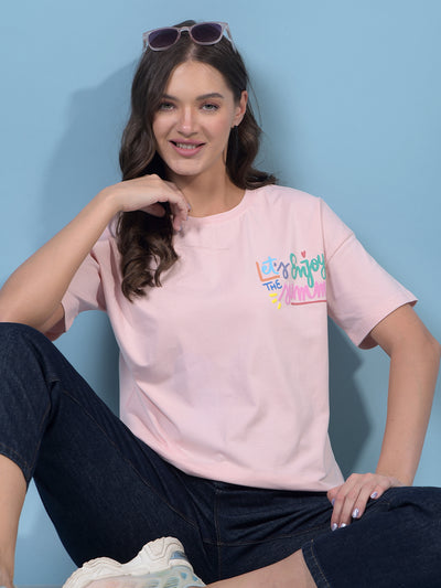 Women's Pink Typographic Print T-Shirt-Women T-Shirts-Crimsoune Club