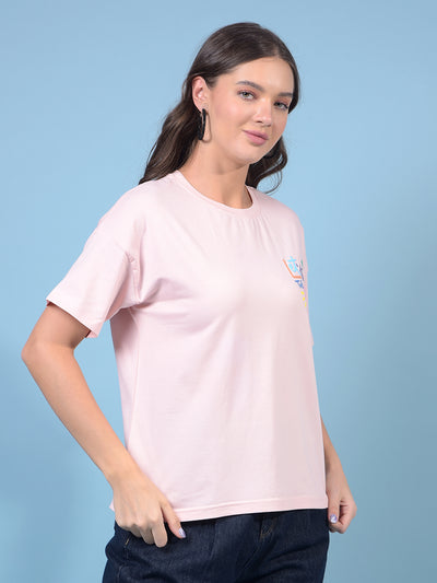 Women's Pink Typographic Print T-Shirt-Women T-Shirts-Crimsoune Club